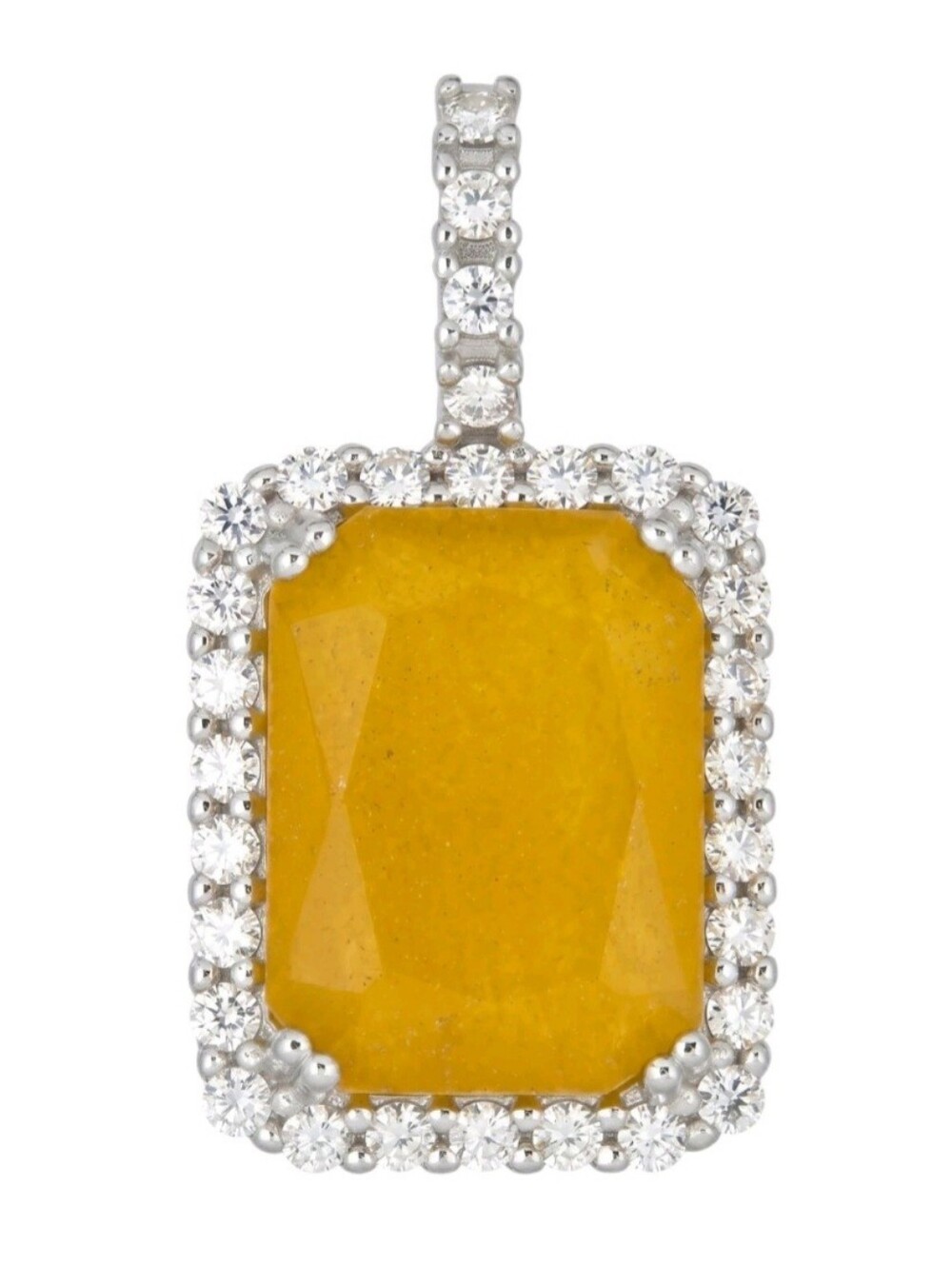 Iced Solid 925 Sterling Silver Natural Yellow Sapphire & Moissanite Pendant